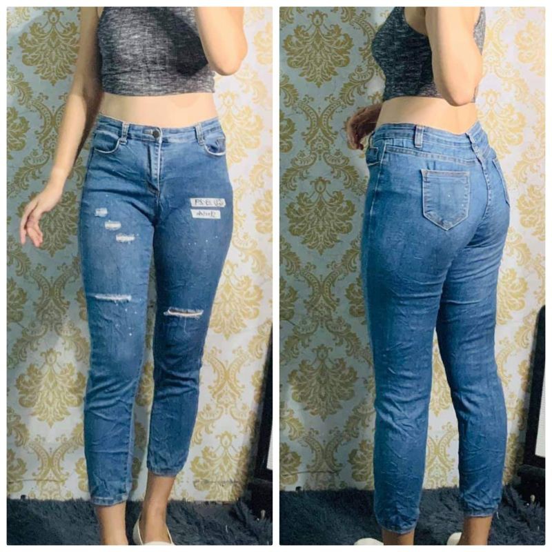 Skinny Denim Tattered Jeans Shopee Philippines