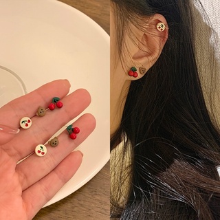 6Pcs/lot 925 Silver Cute Cherry Bear Earrings for Cute Lovely Girls #2