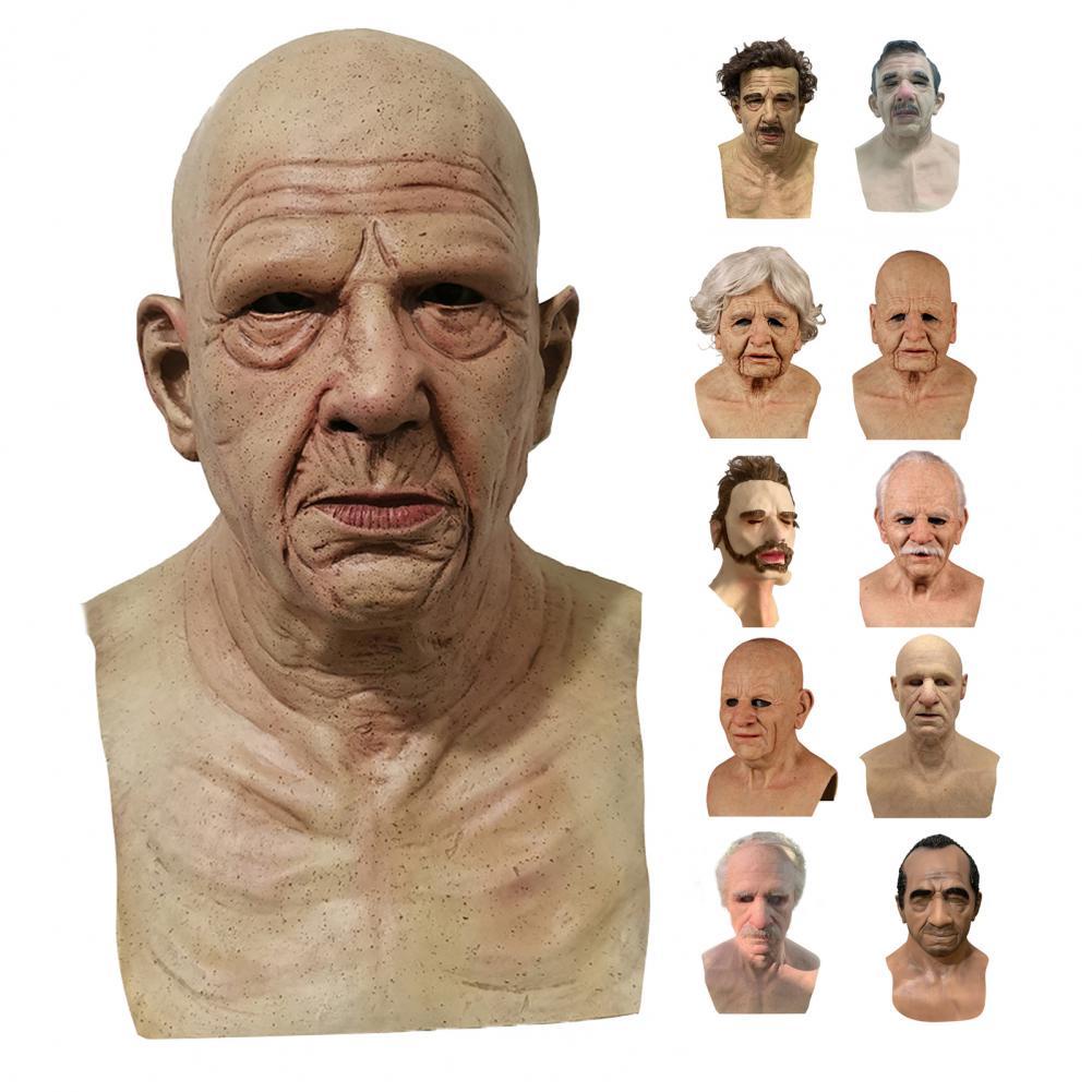 Halloween Realist Mask Creepy Wrinkle Old Man Mask Latex Scary Full Head Helmet Man Woman Horror 2235