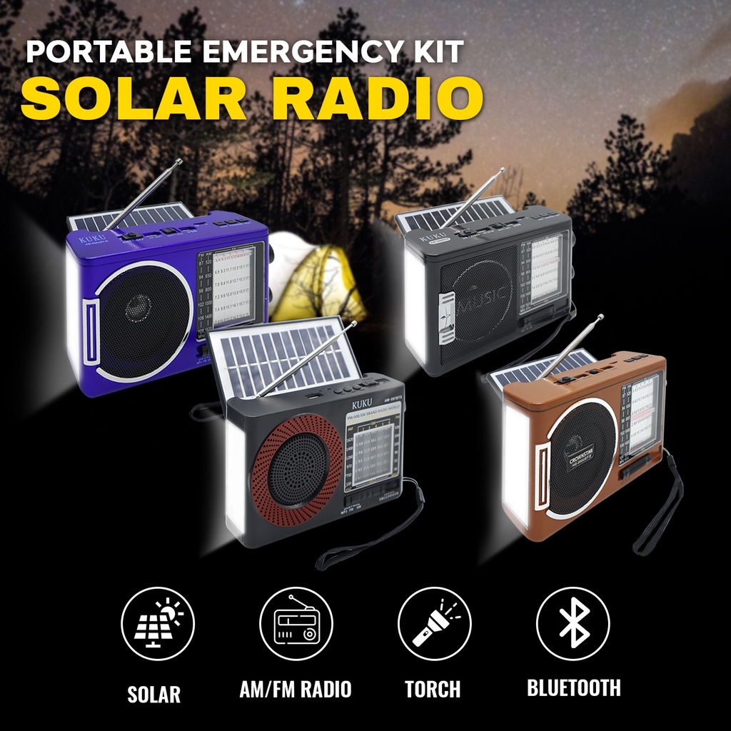 OSQ Bluetooth AM/FM/SW 8 band Solar Radio with USB/TF with LED Light and Power bank function