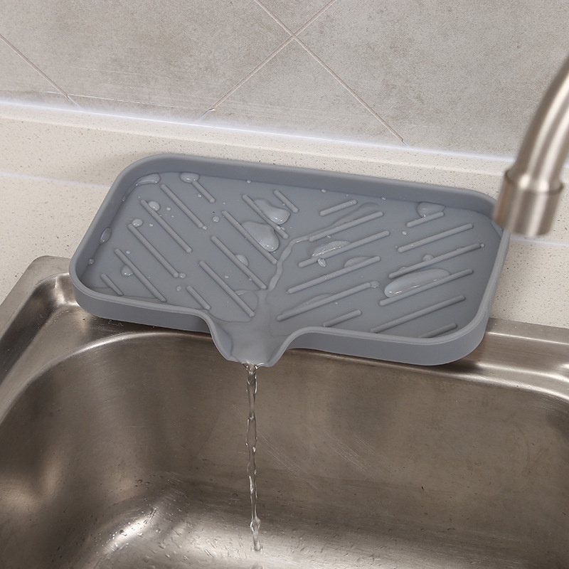 Silicone Kitchen Sink Tray Soap Dish Holder with Builtin Drain Lip