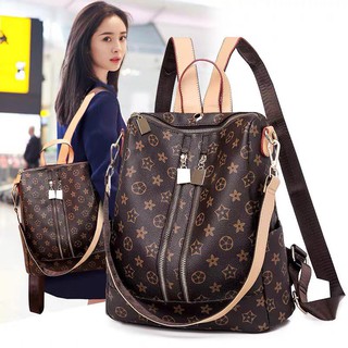 sale soft leather pu mini Brown Lucky floral backpack 678mall