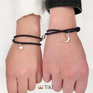 2Pcs Couple Bracelet Magnet Star Moon Hand Woven Adjustable Fashion Bracelet for Women Couple Best Friend Gift TiKi