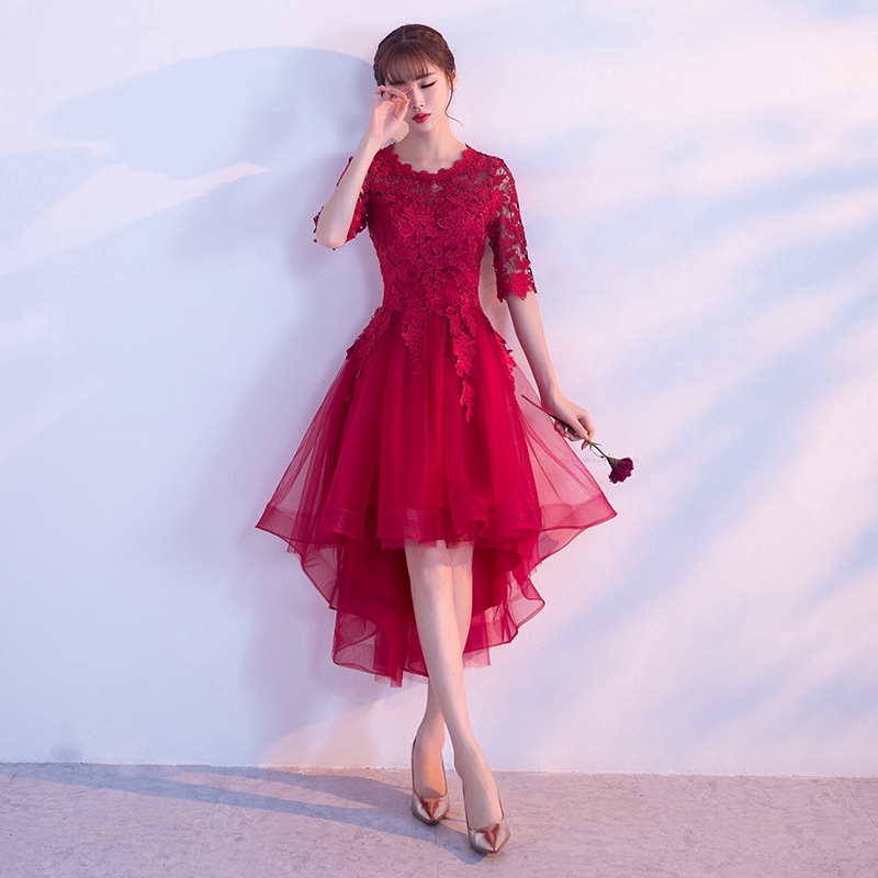 red lace cocktail dress with sleeves