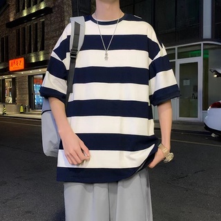over size stripe t shirt for men fashion korean round neck tshirt