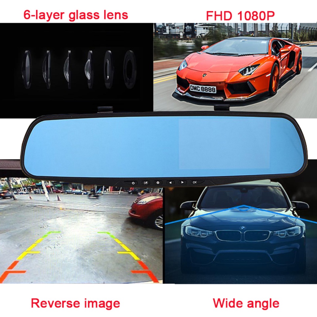 Car DVR Car Video Camera Full HD 1080P 4.3 inch with Dual Lens for Vehicles Front & Rearview Mirror