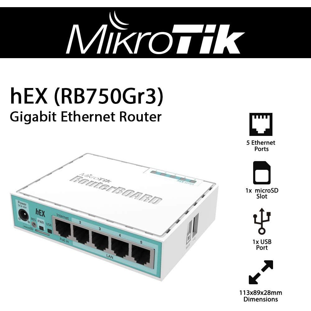Mikrotik hEX RB750Gr3 5-port Ethernet Gigabit Router Dual Core 880MHz ...