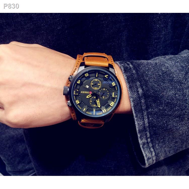 【Lowest price】▽CURREN Men Military Large Dial Casual Leather  Male Wristwatch W0136