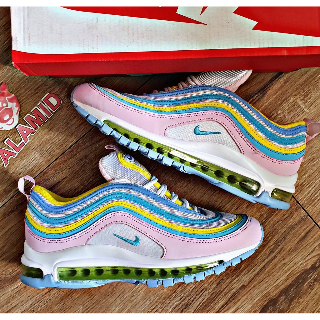 nike air max 97 pink white yellow green