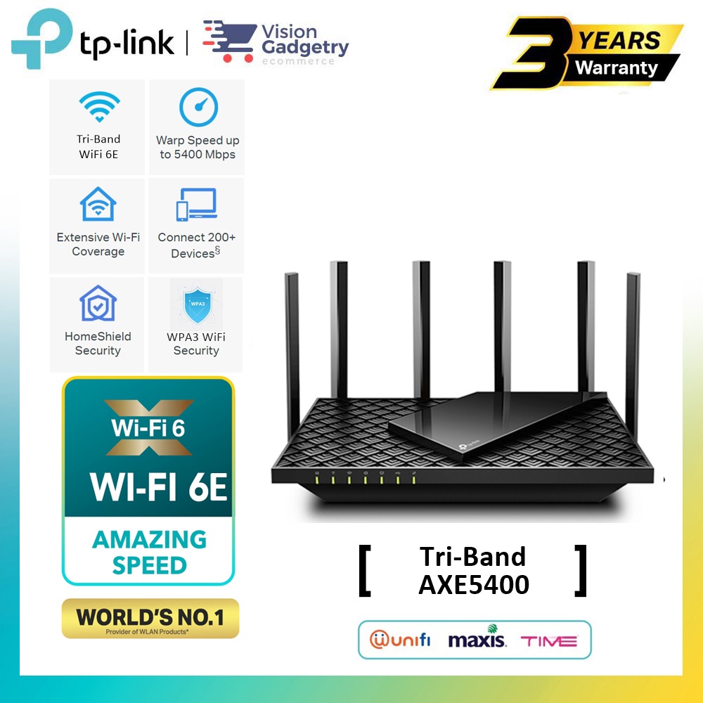 TPLink Archer AXE75 AXE5400 TriBand WiFi 6E Gigabit Wireless Router