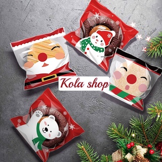 100pcs/pack Christmas cookies bag baking biscuit candy self-adhesive package cellophane 10 * 10 + 3