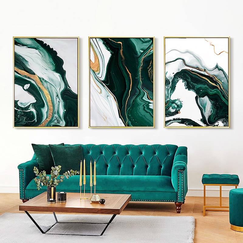 Abstract Canvas Art Poster Gold Foil Marble Green Wall Picture For Living Room Home Decor Aesthetic Shopee Philippines