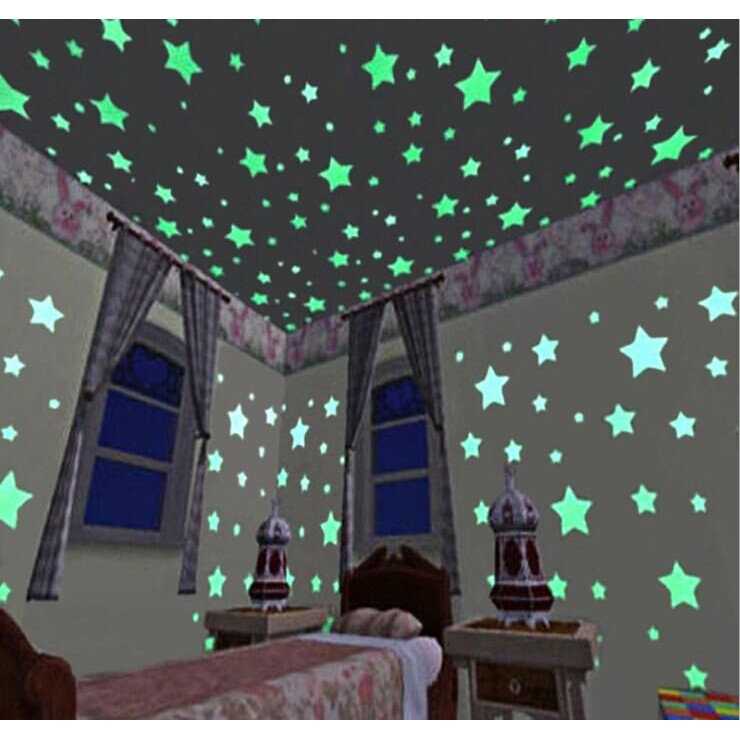 100 Pcs Bedroom Glow In The Dark Stars Wall Stickers Shopee