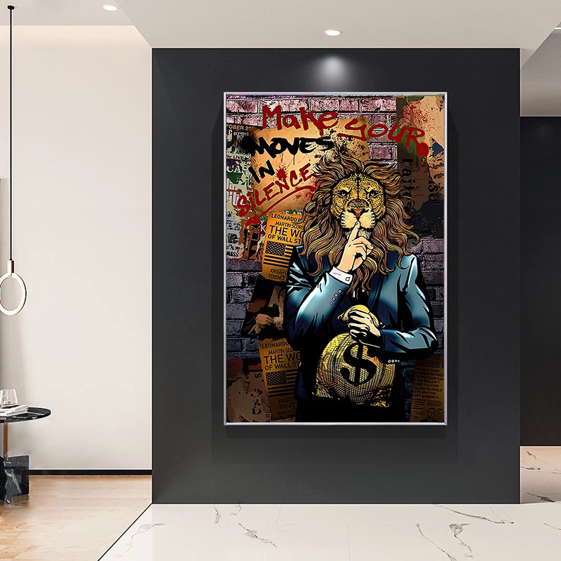 Dollar Lion Painting Oil Graffiti Art Modern Animal Poster Printing Decorative House Image Wall To Living Room #9