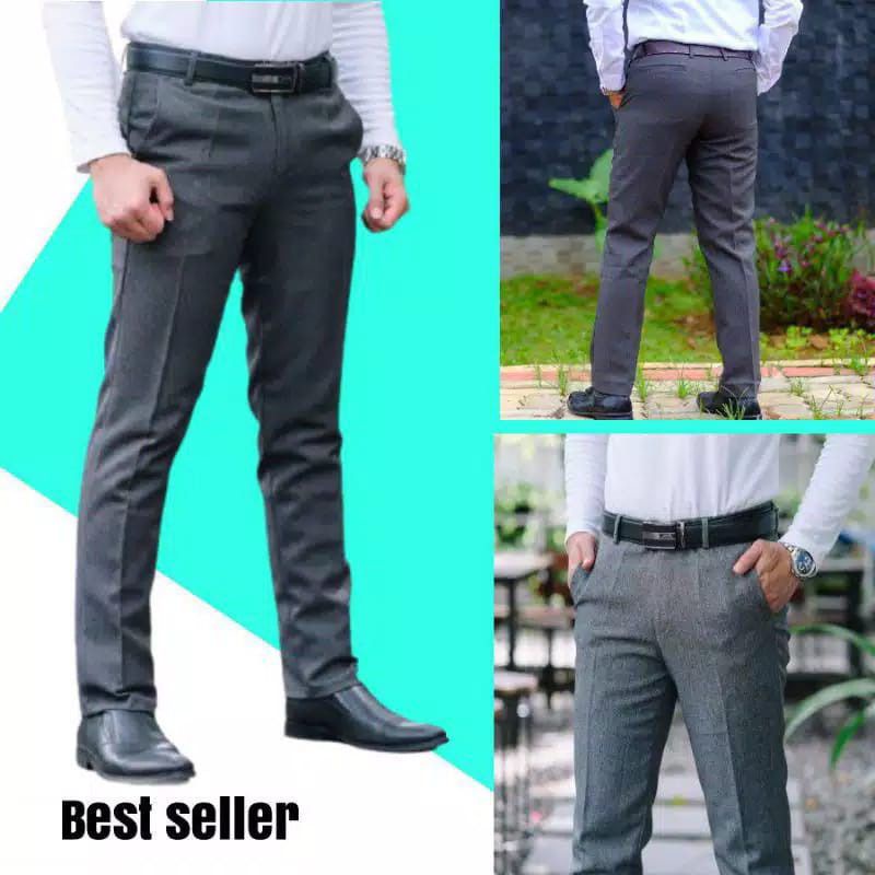 HITAM PRIA Material Pants Working Formal Office Long Black