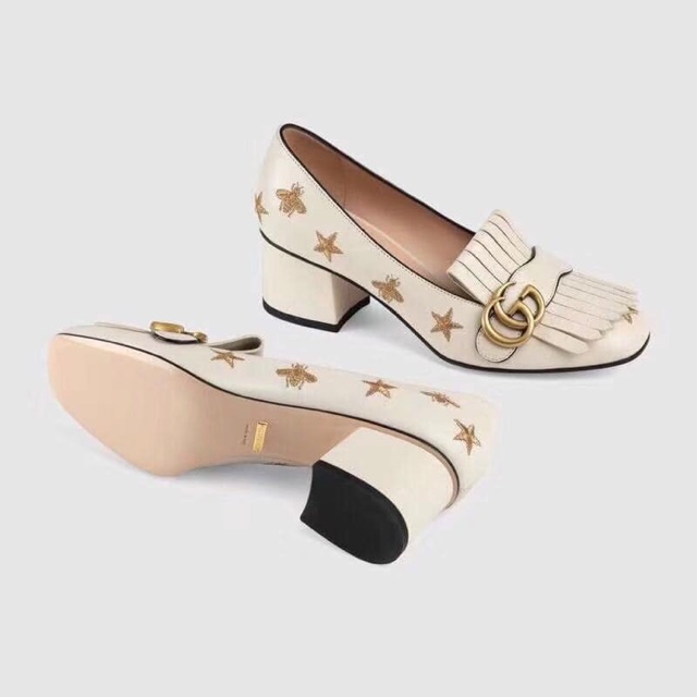gucci leather mid heel pump