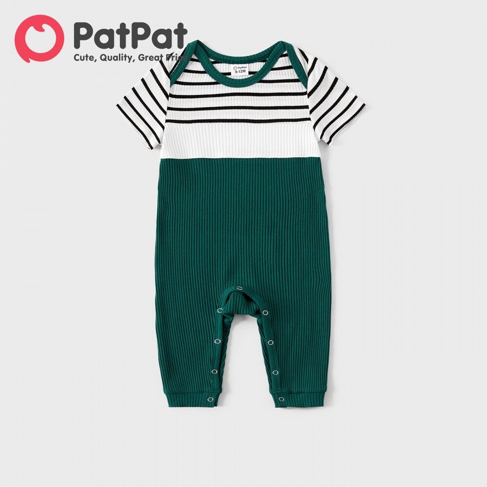 PatPat Family Matching Outfits Striped Colorblock Spliced Rib Knit Short-sleeve Bodycon Dresses Tops