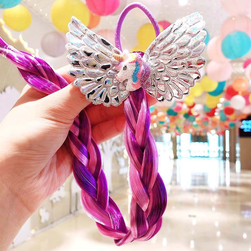 1PCS New Cute Princess Headwear Fashion Colorful Baby Kids Unicorn Wig Hairband Bowknot Girl Ponytail Braided Hair Tie Accessories Hairband