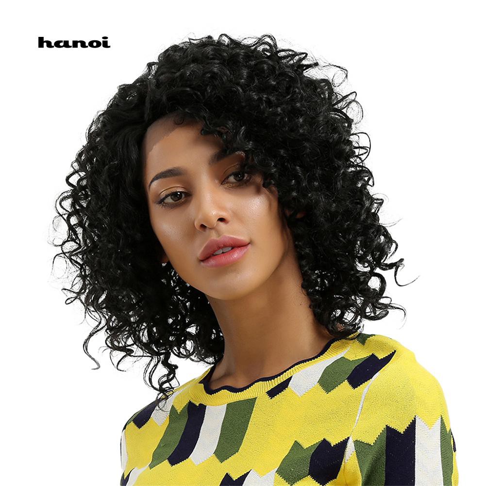 Hn Smooth High Temperature Fiber Black Short Curly Hair Women Wig