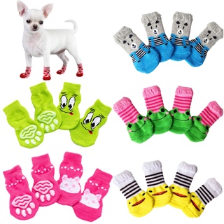 4Pcs Cute Pet Dog Socks with Print Anti-Slip Cats Puppy Shoes Paw Protector Products for Small Breed