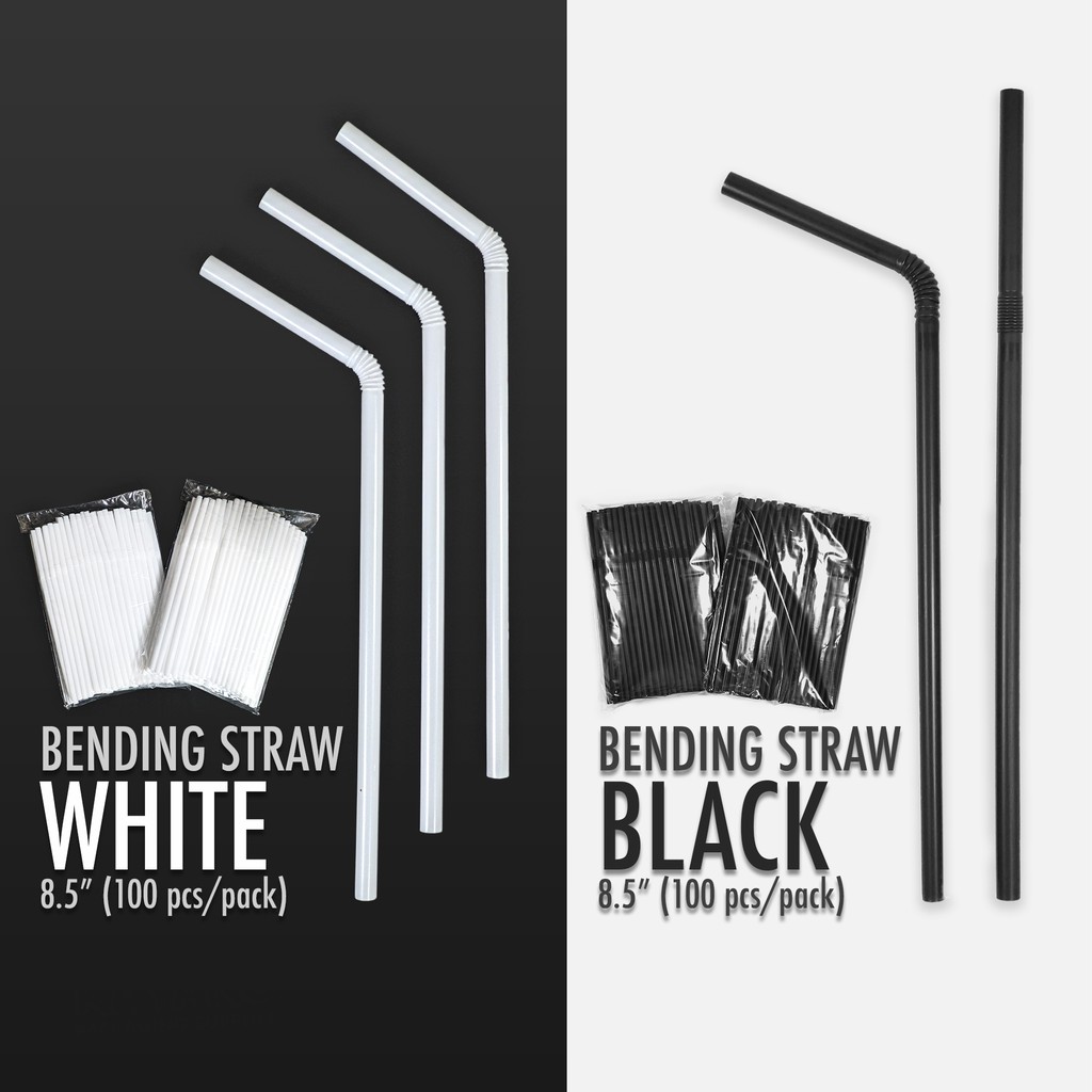 Bending straw, 100PCS, White/Black, Narrow, 8.5 in - (NOT individually ...