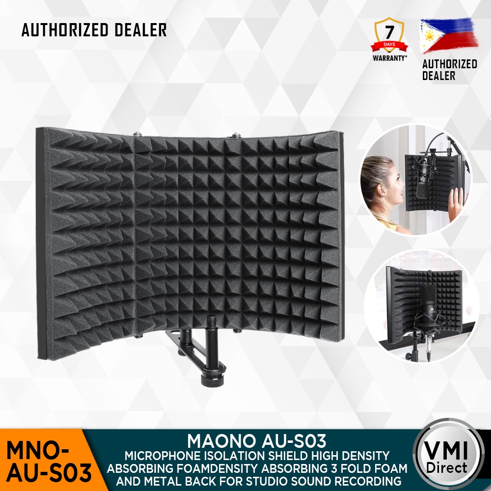 Microphone Isolation Shield Podcasting Singing Vocalizing MAONO AU-S03 Portable & Foldable High Density Absorbing Foam Panel and Metal Back for Home Office Broadcasting Studio 