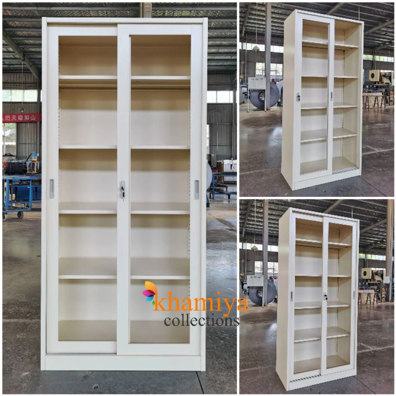 LF01 Full Glass Sliding Door Adjustable Shelves Storage, High