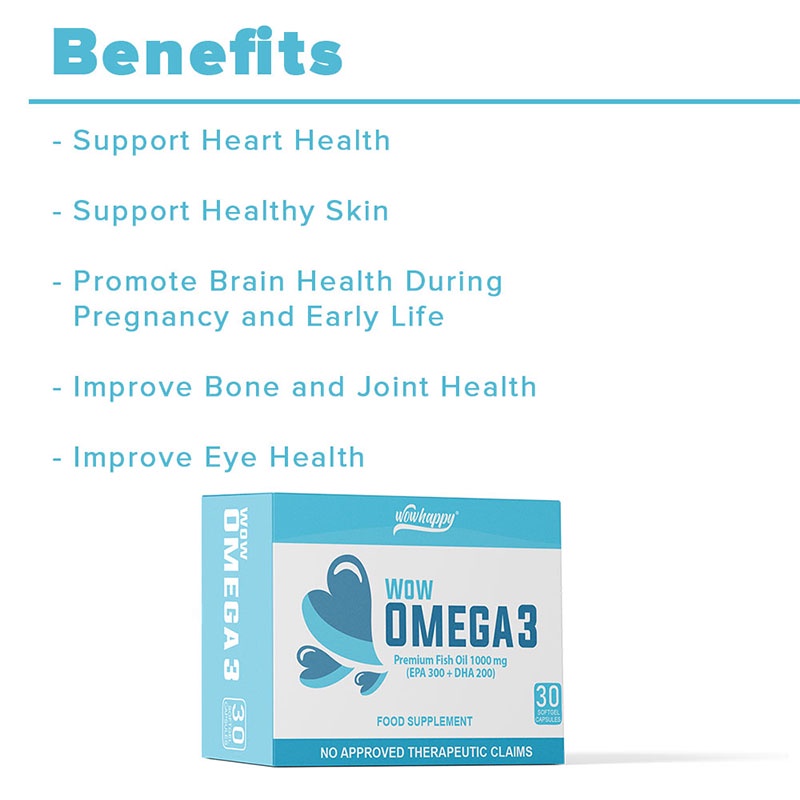 Wow Omega-3 Fish oil 1000 mg Triple Strength Capsules for healthy Heart, Eyes & Joints - 30 caps