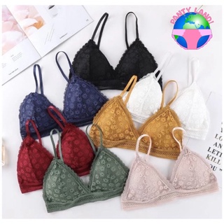 Plain lace bralette sexy korean style non wire adjustable straps with hook V chest