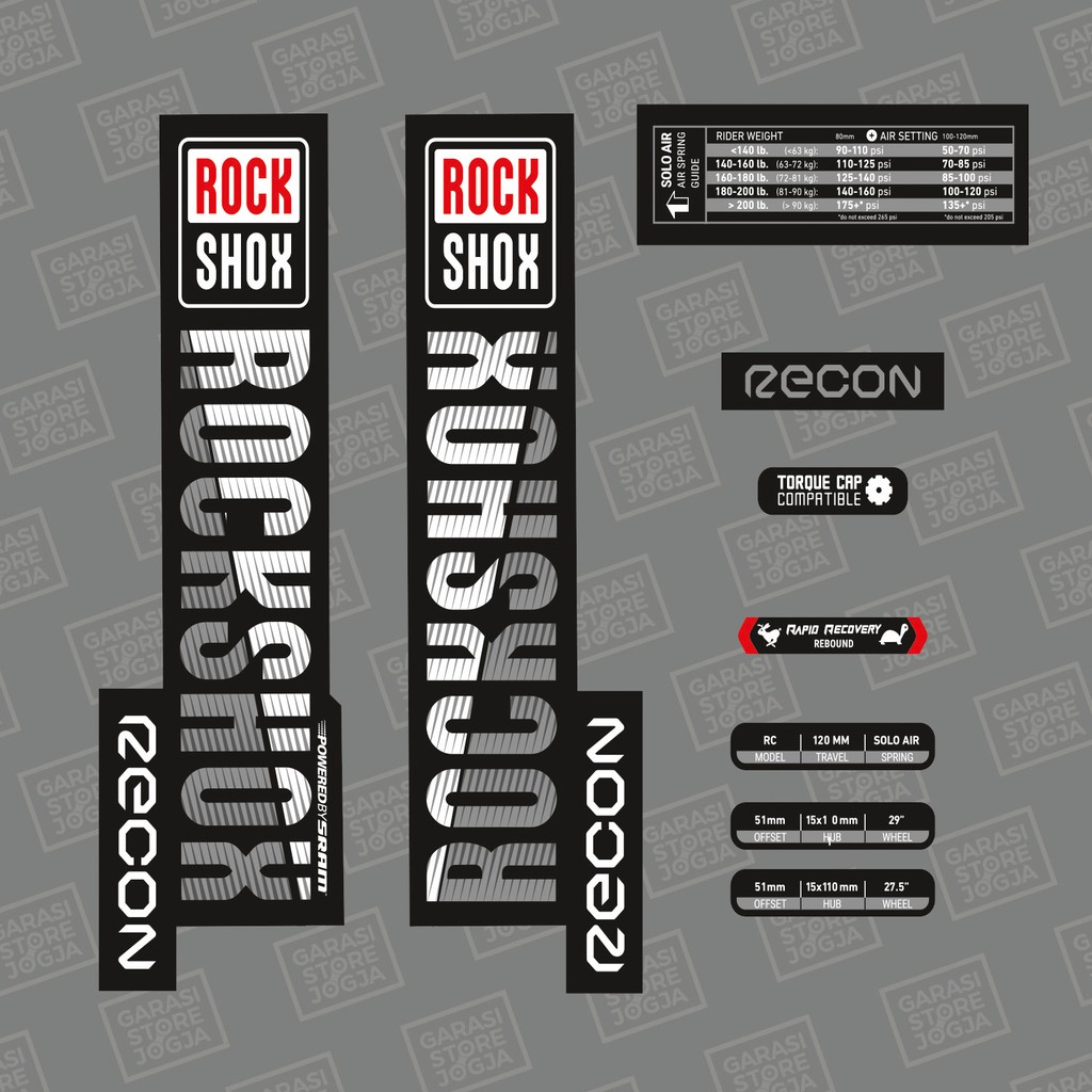 Rockshox Recon Theme Laminated Vinyl Set Sticker For Bike Accessories