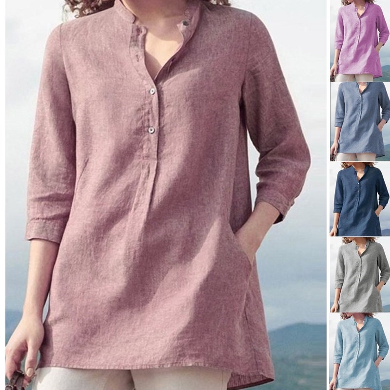 LaovanIn Women's Plus Size Tunic Dress Summer Cotton Linen T Shirt