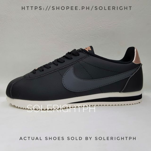 black nike cortez with rose gold