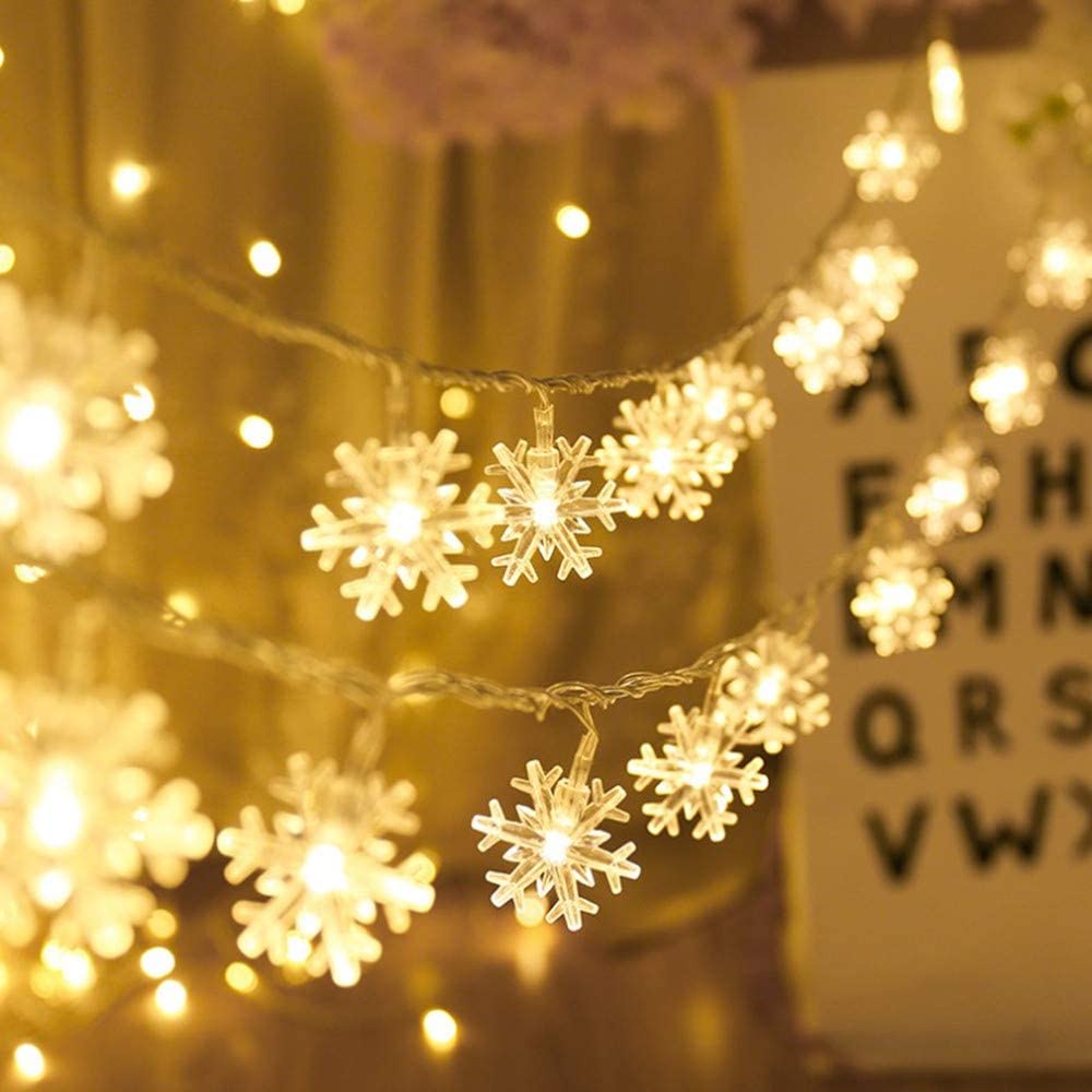 3M Christmas Light Snowflake String Lights Fairy Lights Battery Operated Waterproof for Xmas Garden Patio Bedroom Party Decor Indoor Outdoor Celebration Lighting