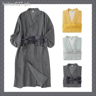 ready stock▪﹍Japanese style couple nightgown, cotton double-layer yarn nightdress, bathrobe, spring and summer home wear, trousers, pajamas, women s two-piece set