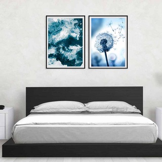 Cool Color Blue Tone Modern Art Canvas Painting Home Decoration Flower Dandelion Waves Room Wall Decor Machine Spray Canvas Painting Unframed #4
