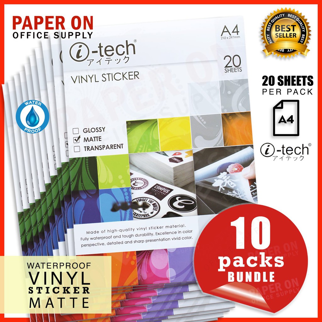 itech Vinyl Sticker Waterproof A4 size MATTE 10packs | Shopee Philippines