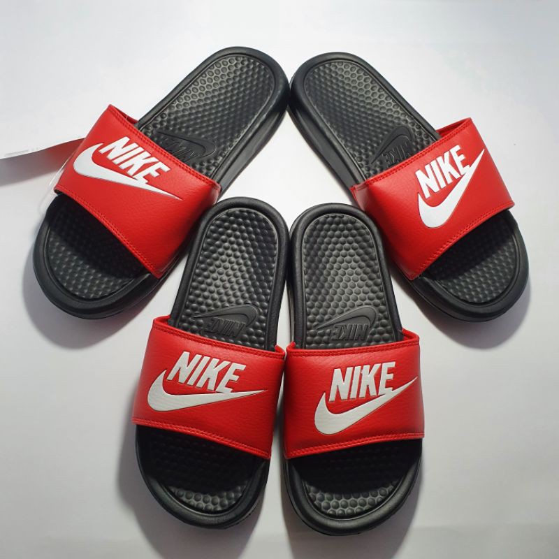 nike benassi slides black and red