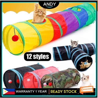 （COD）Funny Pet Tunnel Cat Play Rainbown Tunnel Brown Foldable Cat Tunnel Kitten Toy Bulk Toys Rabbit