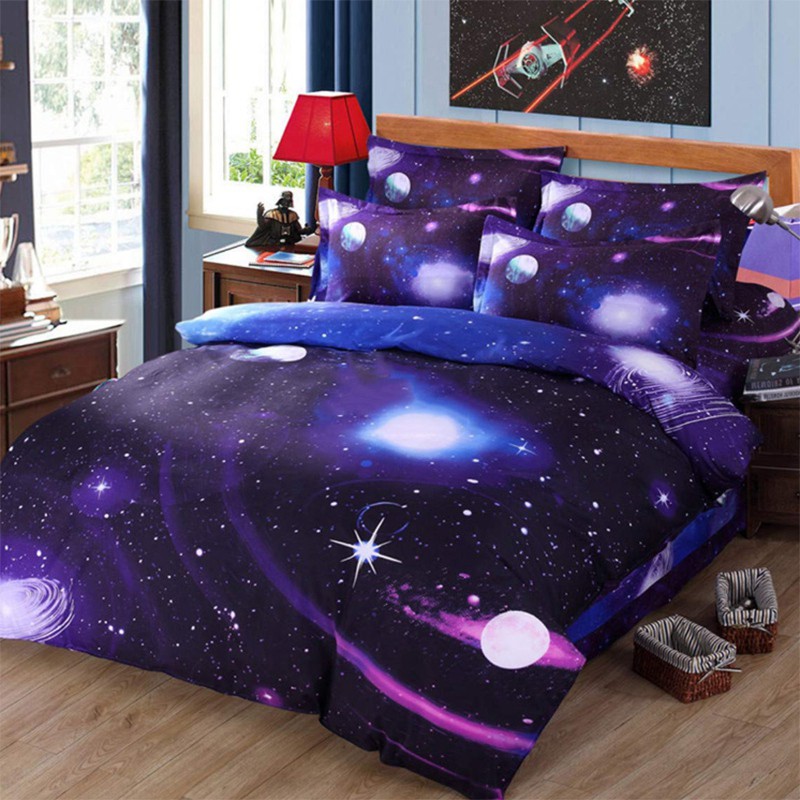 3d Duvet Cover Single Reversible Purple Star Galaxy Microfiber