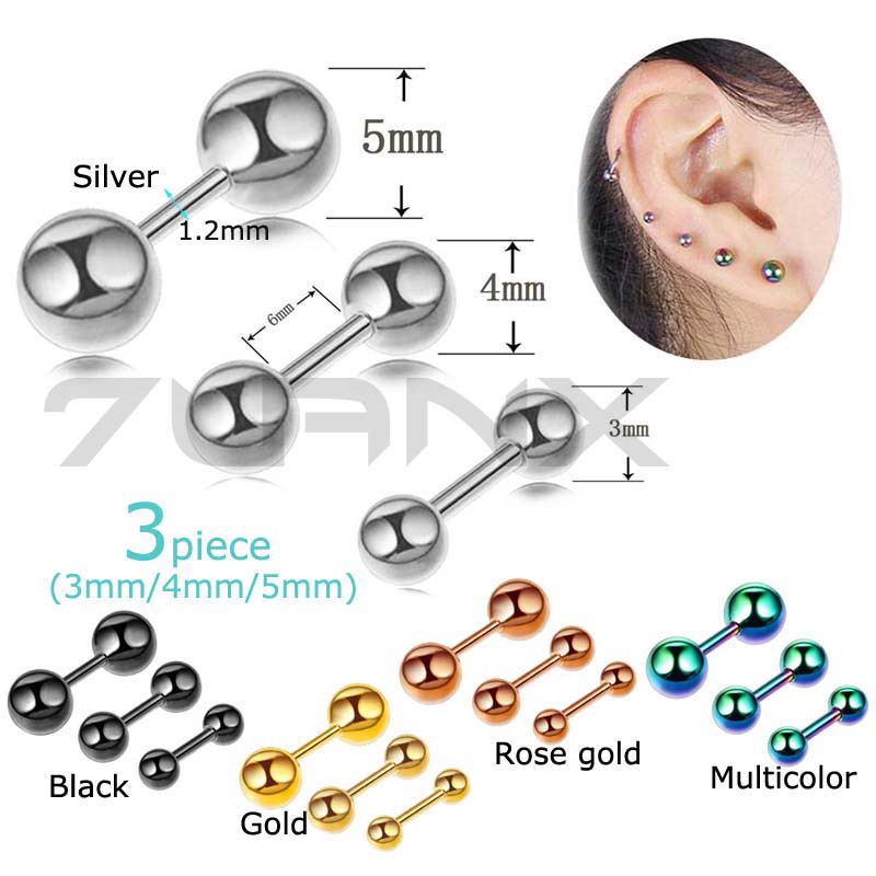 Dumbbell Earrings Ball Pendant Small round Double Ball Ear Bone Ring ...