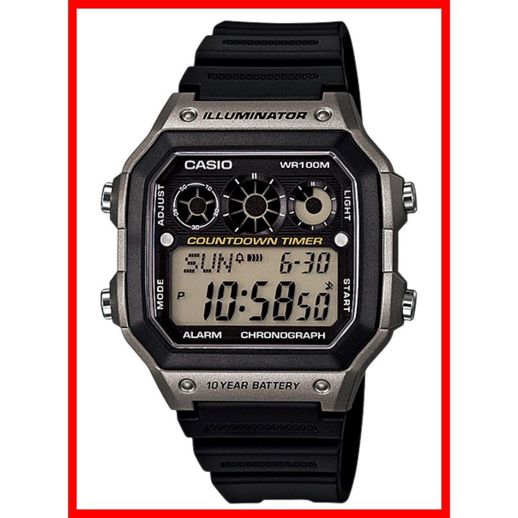 Casio Watch 100 ORIGINAL Referee Timer Smoke & Black Square Digital Men`s Watch Shopee
