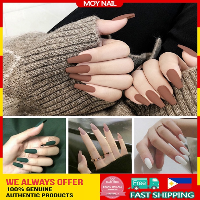 Ready Stock] Matte Red Black White False Nails 24Pcs French Long Nails  Non-Toxic Reusable Free Glue | Shopee Philippines