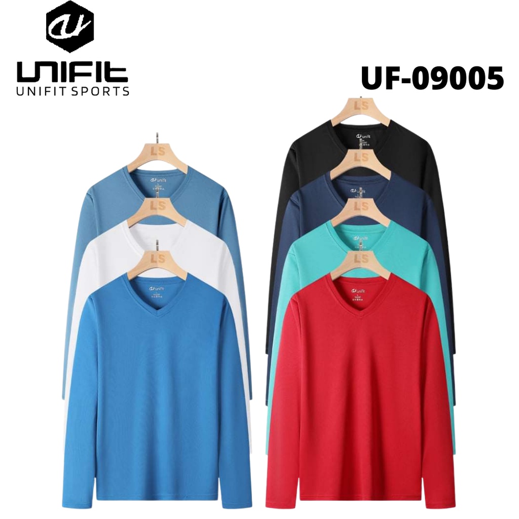 UNIFIT Men's Dri-Fit V-Neck Long Sleeve Casual Plain Shirts 09005 ...