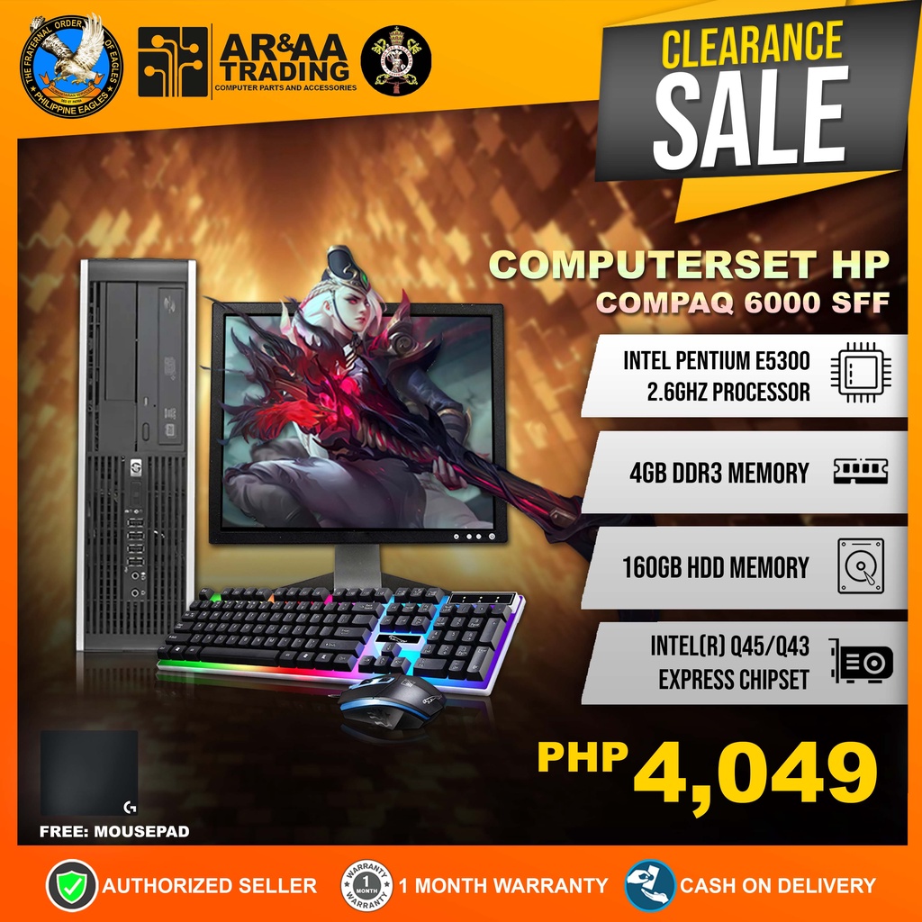 Computer Set Package CPU HP Compaq 6000 SFF Intel Pentium E5300  4gb  160gb 19 inches LCD | Shopee Philippines