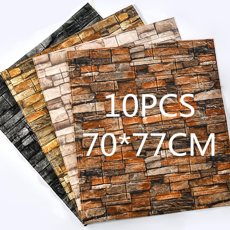 MH 10pcs 3D Foam Wallpaper Big Size DIY 70cm*77cm Self Adhesive