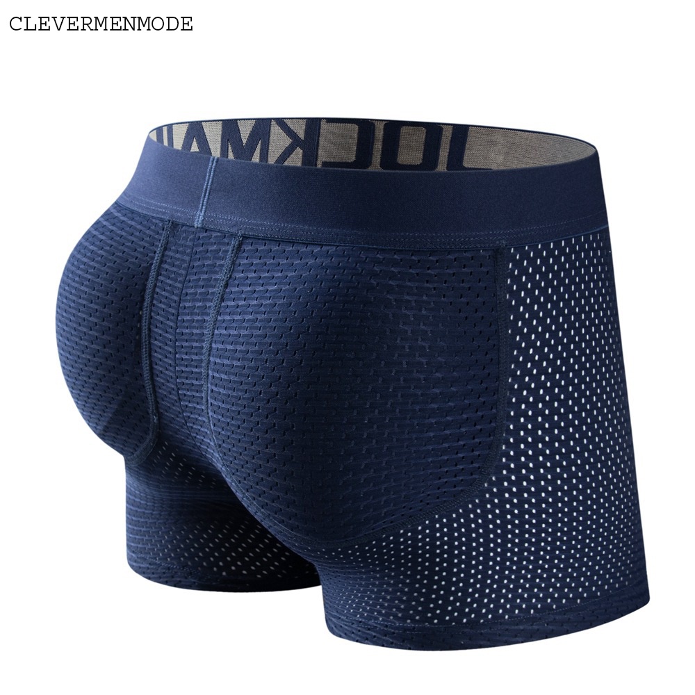【CLEVERMENMODE】 long mesh hip lift men's boxer briefs padded sponge ...