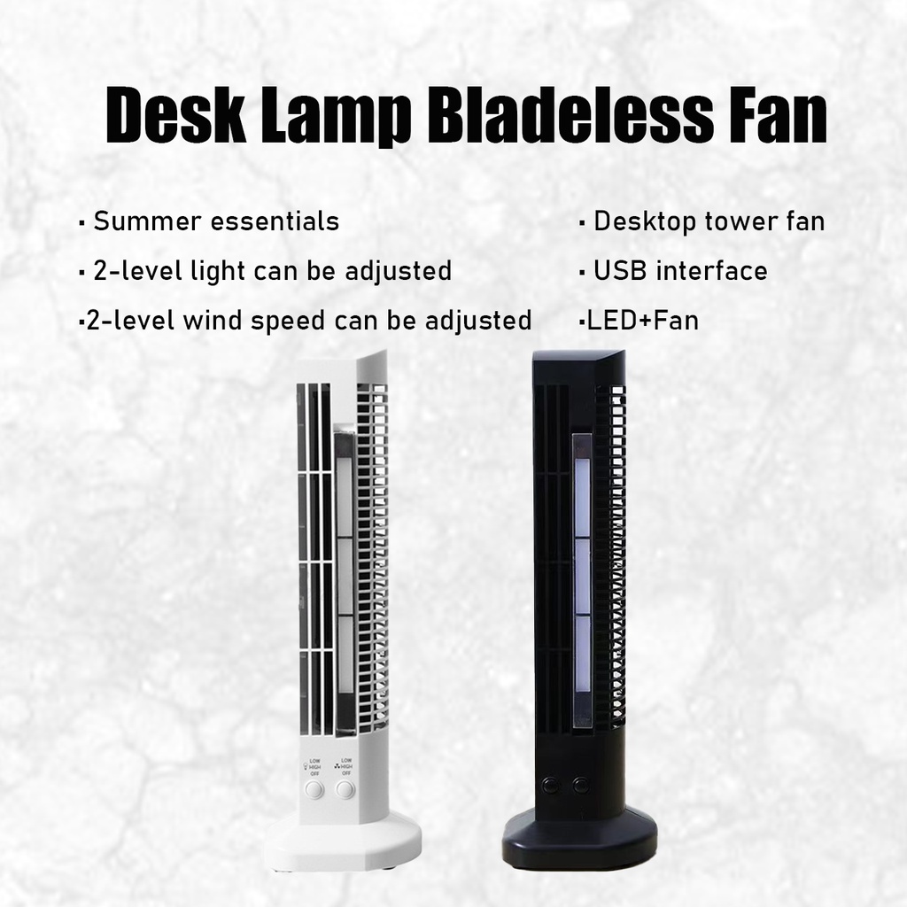 PERFIN Mini Tower Fan USB 2 Level Adjustable Speed LED Light Vertical