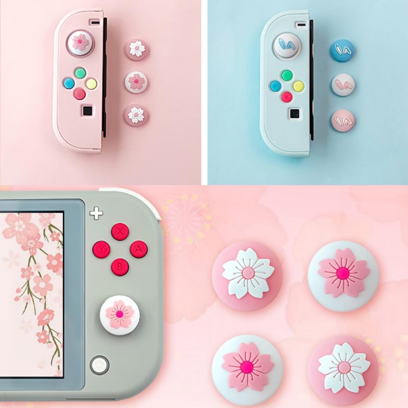 Cute Sakura Pink Flower Nintend Thumb Stick Grip Cap Joystick Cover For