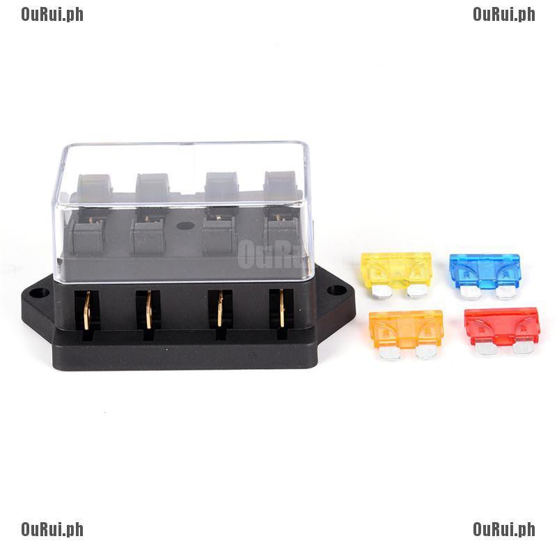 HS Car 4 Way Circuit Standard ATO Blade Fuse Box Block Holder 12V/24V+4
