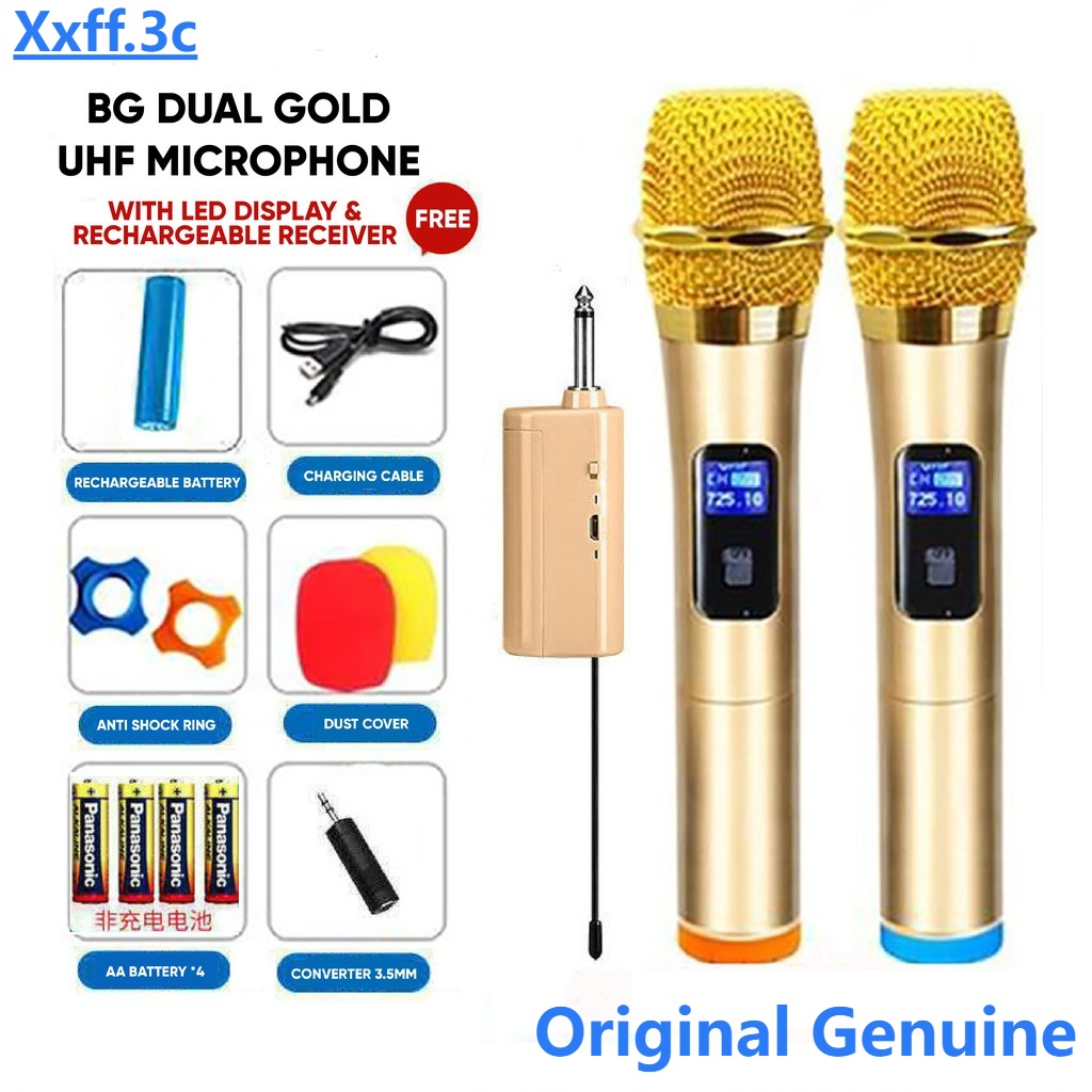 Dual Gold UHF Dual Wireless Microphone, Karaoke Speaker With Receiving